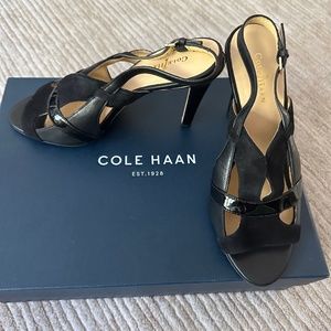 Cole Haan patent and velour sandals